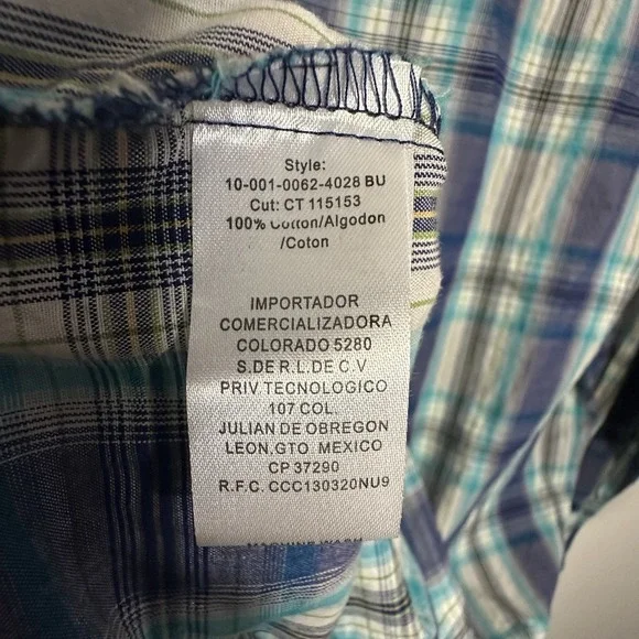 Tin‎ Haul Shirt Mens Large Turquoise Violet Plaid Pearl Snap Western Rockabilly - Picture 7 of 8